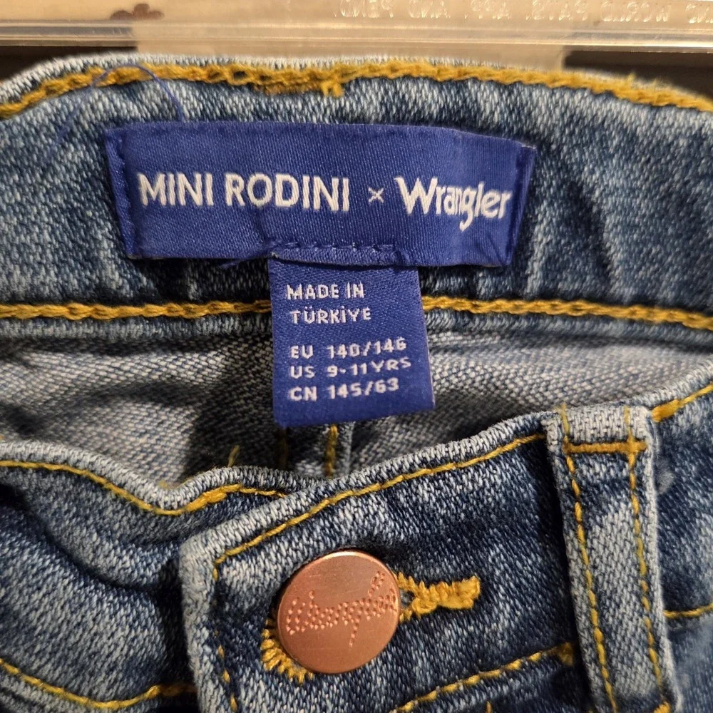 Mini Rodini x Wrangler Girls Bootcut Jeans Dove Print Denim Size 9-11Y